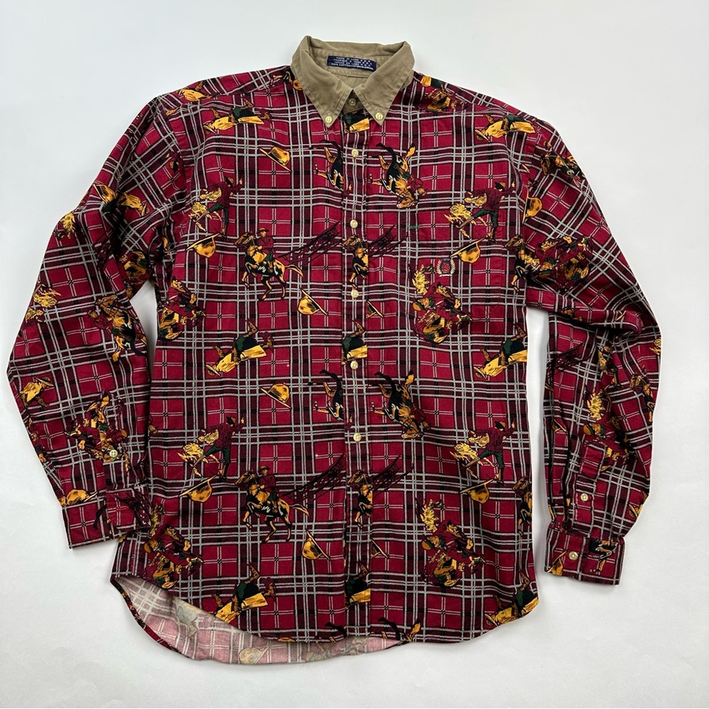 Tommy Hilfiger Cowboy Horse Print Button Down Shirt Size XL